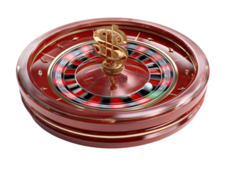 Dollar sign roulette wheel concept for casino entertainment, cut out - stock png.