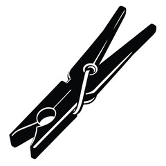 Black and White Illustration of a Wooden Clothespin for Laundry or Crafts