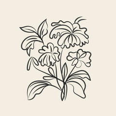 Elegant Black Line Art Floral Bouquet Illustration for Design