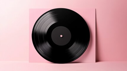 Obraz premium Black vinyl record on pink background