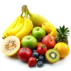 Abundance of Fresh Fruit Still Life Close Up on White Background Studio Shot Healthy Eating Concept