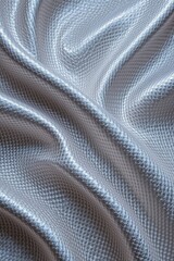 The delicate silver fabric is artfully draped creating soft curves and shadows that showcase the subtle textured surface of this luxurious material so elegantly.