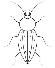 Common ground beetle. Top view. Sketch. Insect with antennae, jaws and long limbs. Vector illustration. Garden beetle. Outline on an isolated white background. Doodle style. Coloring book for children