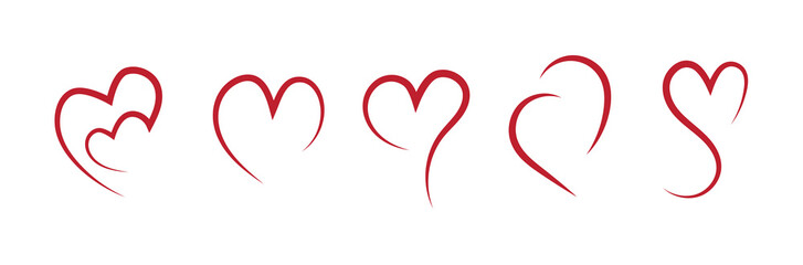 Set of  abstract red heart logo, Heart Red Love Logo Variations. Various simple vector heart love icon. 