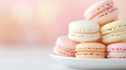 Obraz premium Pastel Macarons on White Plate Soft Shadows