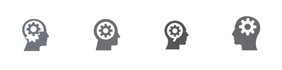 Creative mindset evolution icons showcasing progressive cognitive transformations with gears and stars symbolizing innovation, curiosity, and growth.