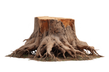 Detailed Close Up Of A Weathered Tree Stump With Exposed Roots On Transparent Background