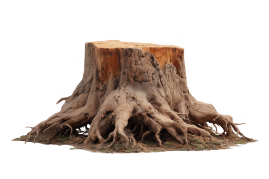 Detailed Close Up Of A Weathered Tree Stump With Exposed Roots On Transparent Background