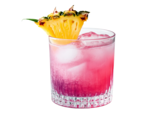 Refreshing tropical cocktail with vibrant colors and garnish, cut out - stock png.