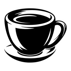 A Classic Black and White Illustration of a Coffee Cup on a Saucer