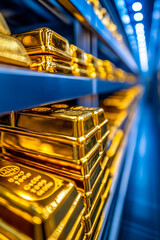 A row of gold bars on a shelf in a store