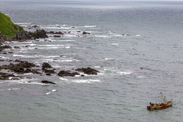 View from Cape Ostry on Sakhalin. Okhotsk Sea coast. Sakhalin, Russia