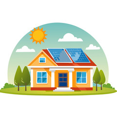 solar panels on the roof on the single-family home future environment vector clip art design illustration