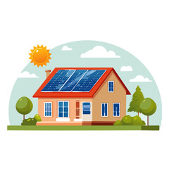 solar panels on the roof on the single-family home future environment vector clip art design illustration