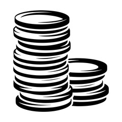 Stylized black and white illustration of stacked coins representing wealth accumulation