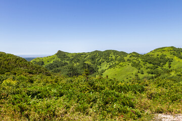 Fototapeta premium Beautiful viewpoint on the coast of the Sea of ​​Okhotsk. Sakhalin, Russia