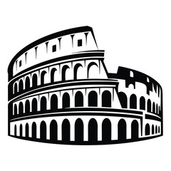 Black and white graphic depiction of the Colosseum in Rome Italy