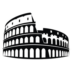 Black and White Illustration of the Colosseum in Rome, a Historic Landmark