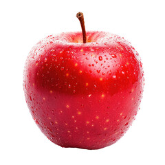 Fresh, vibrant red apple, glistening with water droplets