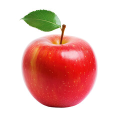 Ripe red apple with green leaf