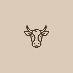 Cow head logo in clean and minimalist line art illustration.