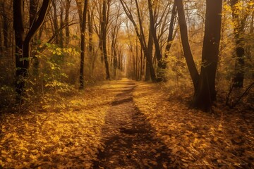 Fototapeta premium Autumn Path with Golden Forest.