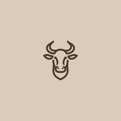 Cow head logo in clean and minimalist line art illustration.