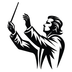Majestic Orchestra Conductor in Monochrome Silhouette Directing with Passion and Precision