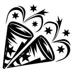 A Festive Black and White Illustration of Exploding Party Favors