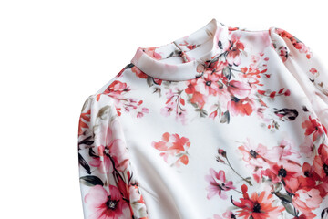 Floral Blouse Featuring White, Red, and Orange Accents On transparent background