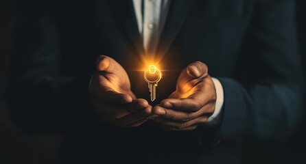 Glowing key held in protective hands