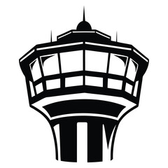 Stylized Illustration of an Air Traffic Control Tower in Black and White