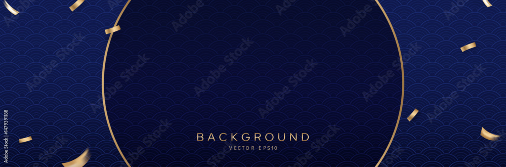 Wall mural chinese new year background with oriental style wave pattern and empty round golden frame, spring fe