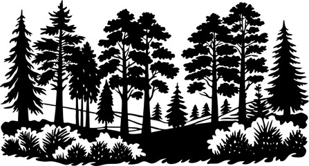 
Forest Trees Silhouette PNG – Woodland Tree Line with Transparent Background, Nature Landscape Illustration for Outdoor and Wilderness Designs