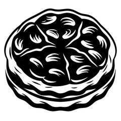Monochrome top down drawing of a fruit tart with multiple slices
