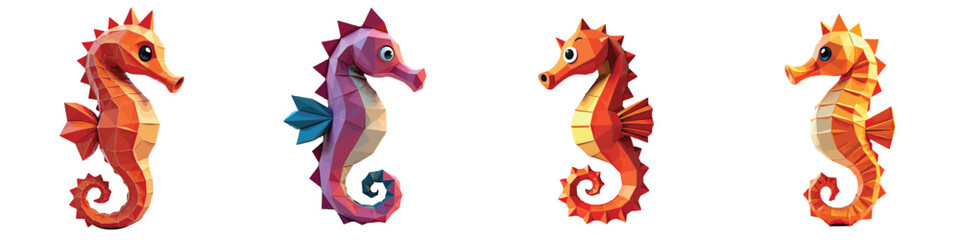 Naklejka premium Set of 4 Colorful Cartoon Seahorse Vector Illustrations