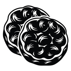 Two blackberries in black and white are depicted with intricate detailing