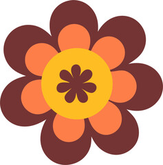 Retro Flower Icon PNG – Vintage Floral Symbol with Transparent Background, 70s Style Flower Illustration for Groovy Design