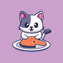 cat eating salmon
