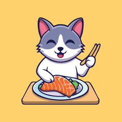 cat eating salmon