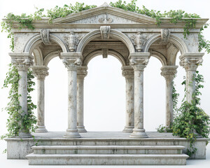 Fototapeta premium Detailed Architectural Columns and Arches with Climbing Ivy on White Background