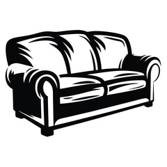 Black and white graphic of a three seat couch with armrests