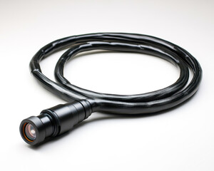 High-Quality Image of Medical Endoscope Isolated on Pure White Background Showing Detailed View of the Instrument