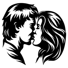 Black and White Silhouette Illustration of a Couple in an Embrace