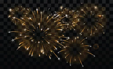 Gordijnen Fireworks with stars and sparks. festival, event colorful fireworks. holiday banner, poster, flyer, and greeting card © radenmas