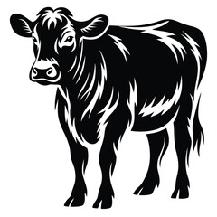 Stylized Black Cow Illustration Depicting Domestic Cattle Standing in Silhouette