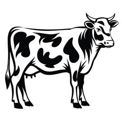 Stylized black and white dairy cow illustration, isolated vector image