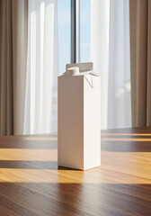 Blank carton of milk or juice on wooden table
