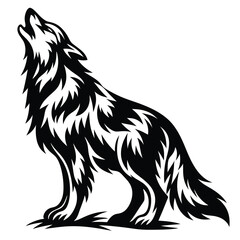 Majestic Black and White Wolf Howling at the Moon Graphic Illustration