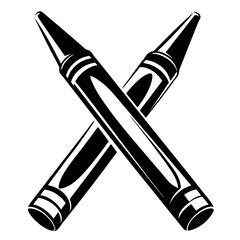 A crossed pair of crayons in black and white graphic style illustration © Tanjila
